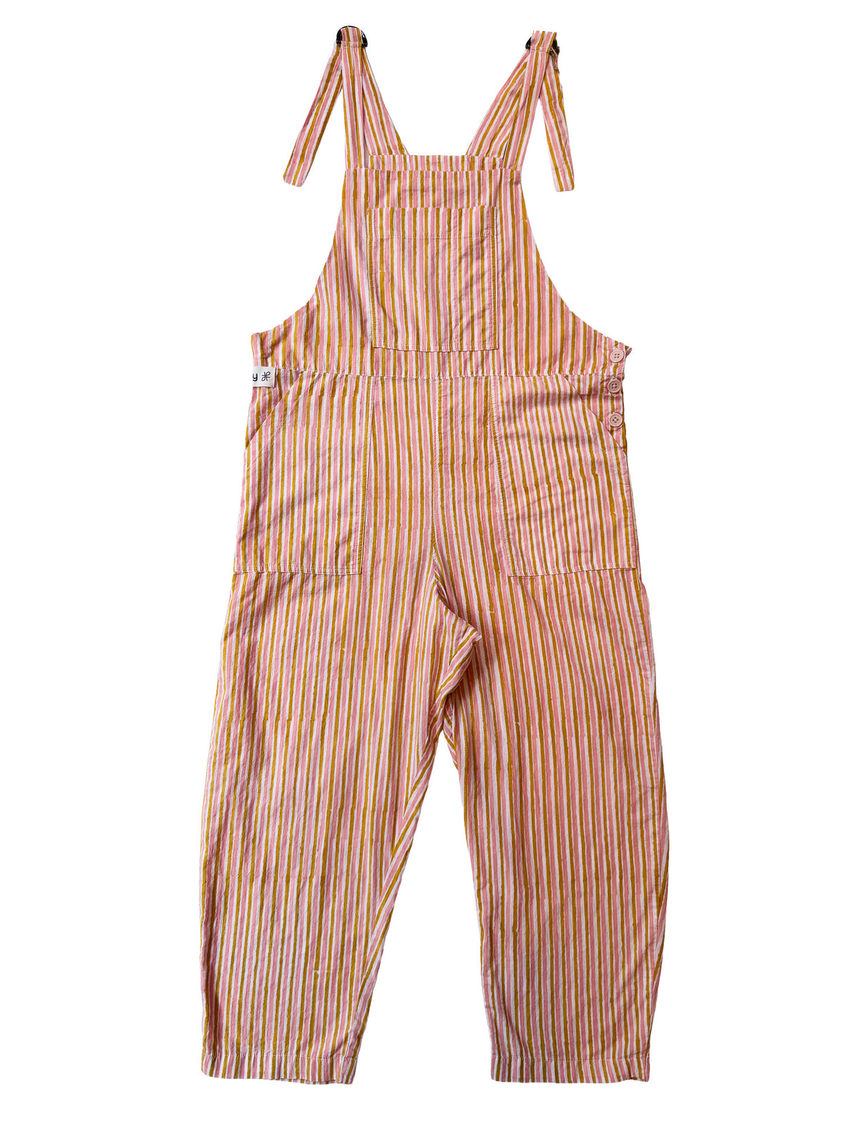 Pink Peach Stripe cotton overalls back view