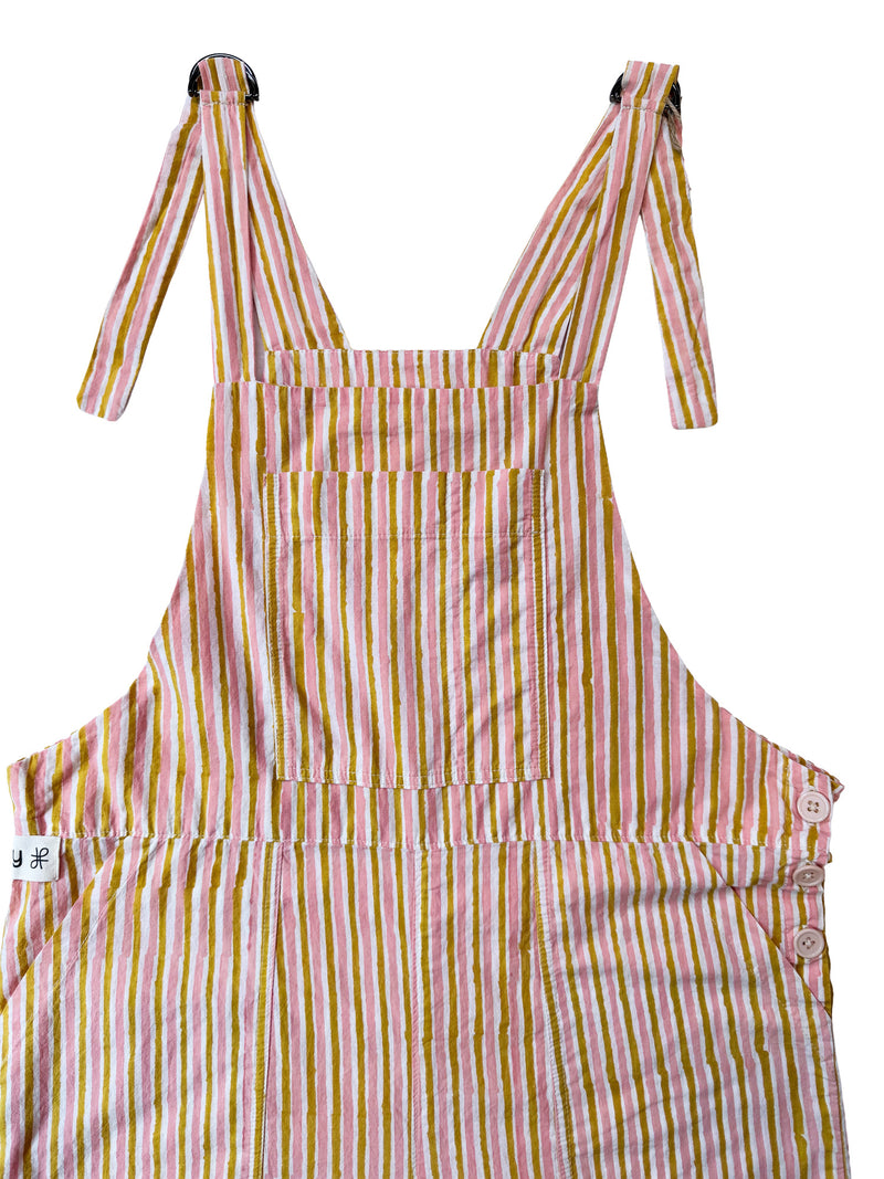 Pink Peach Stripe cotton overalls front view