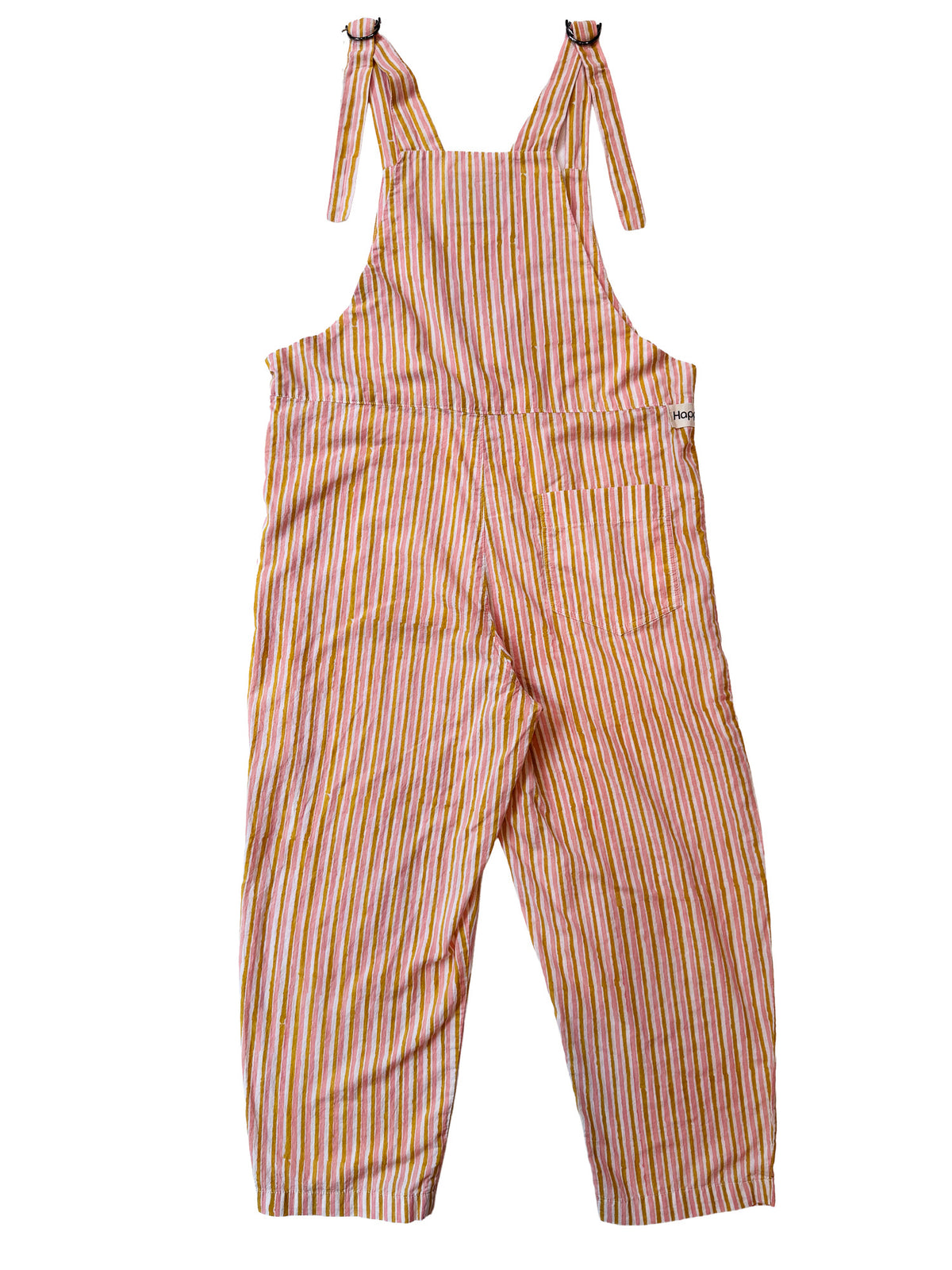 Pink Peach Stripe cotton overalls fabric print detail