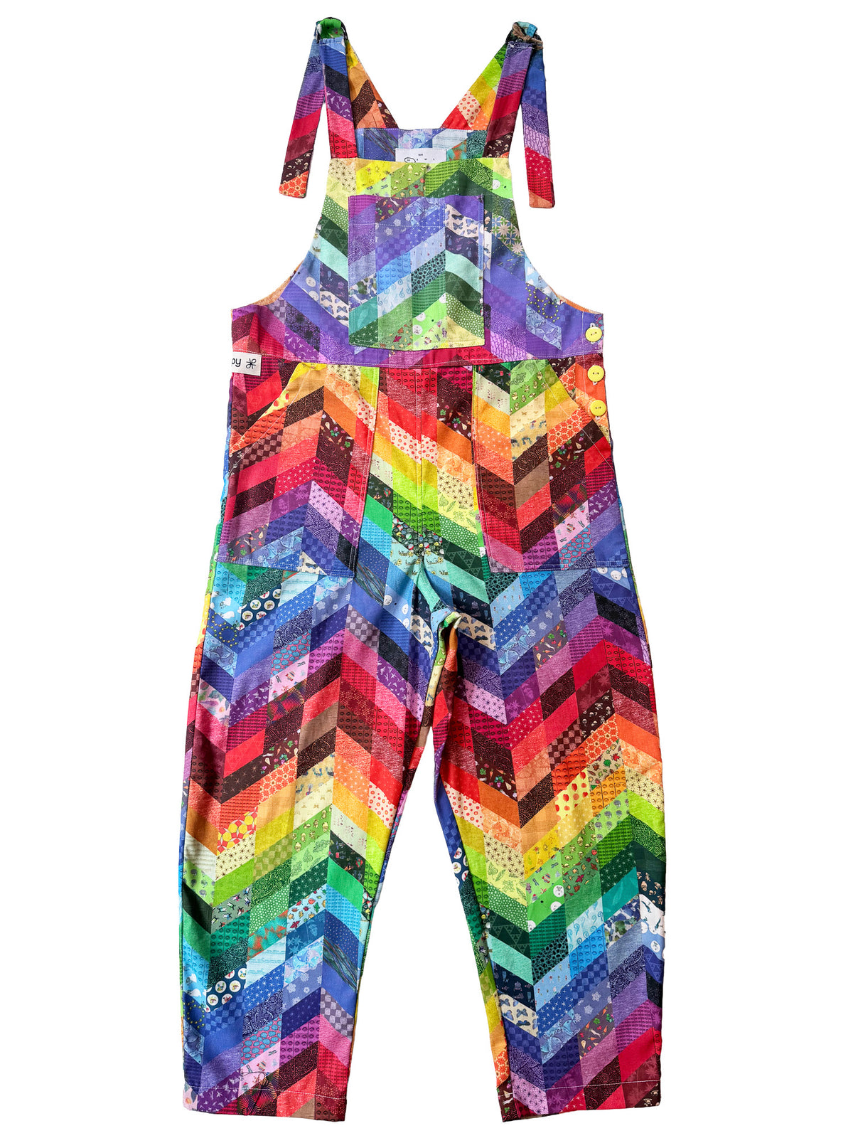 Rainbow Whimsy cotton overalls back view
