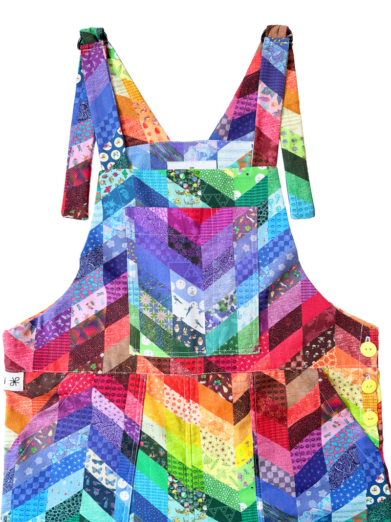 Rainbow Whimsy cotton overalls front view