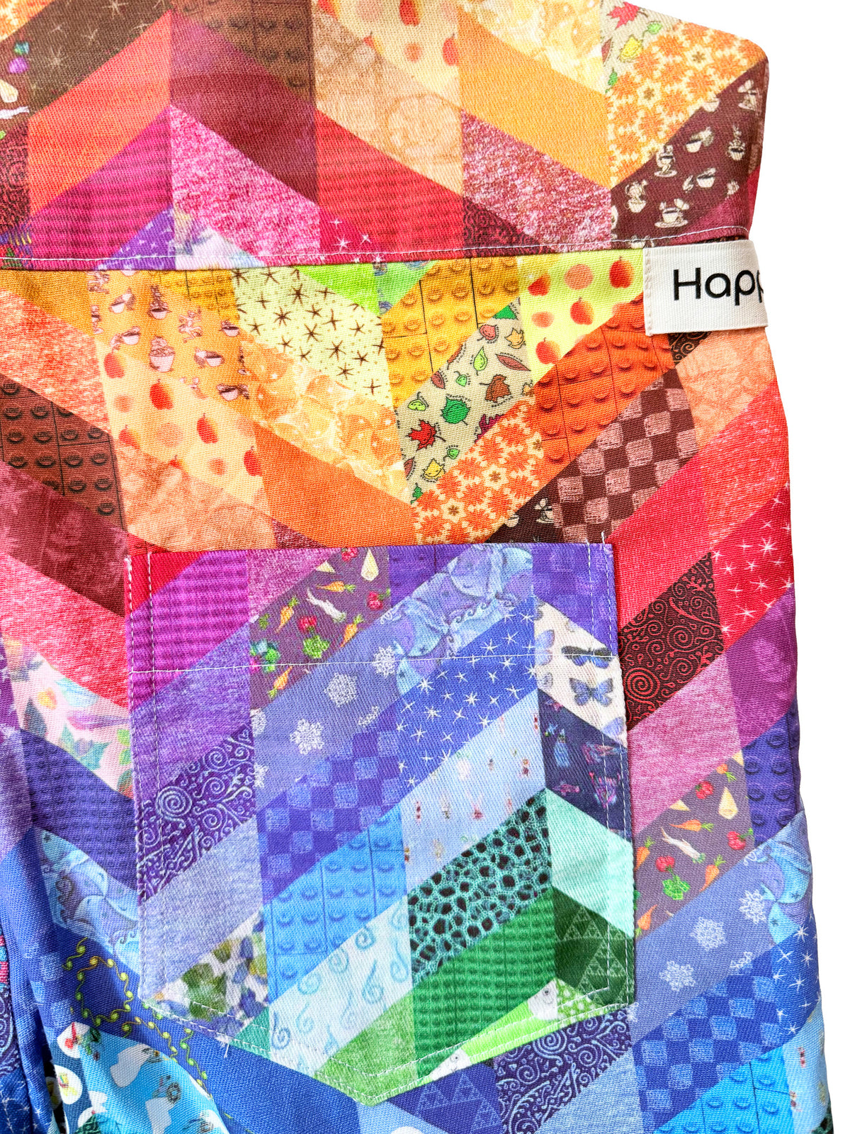 Rainbow Whimsy cotton overalls pocket and strap detail
