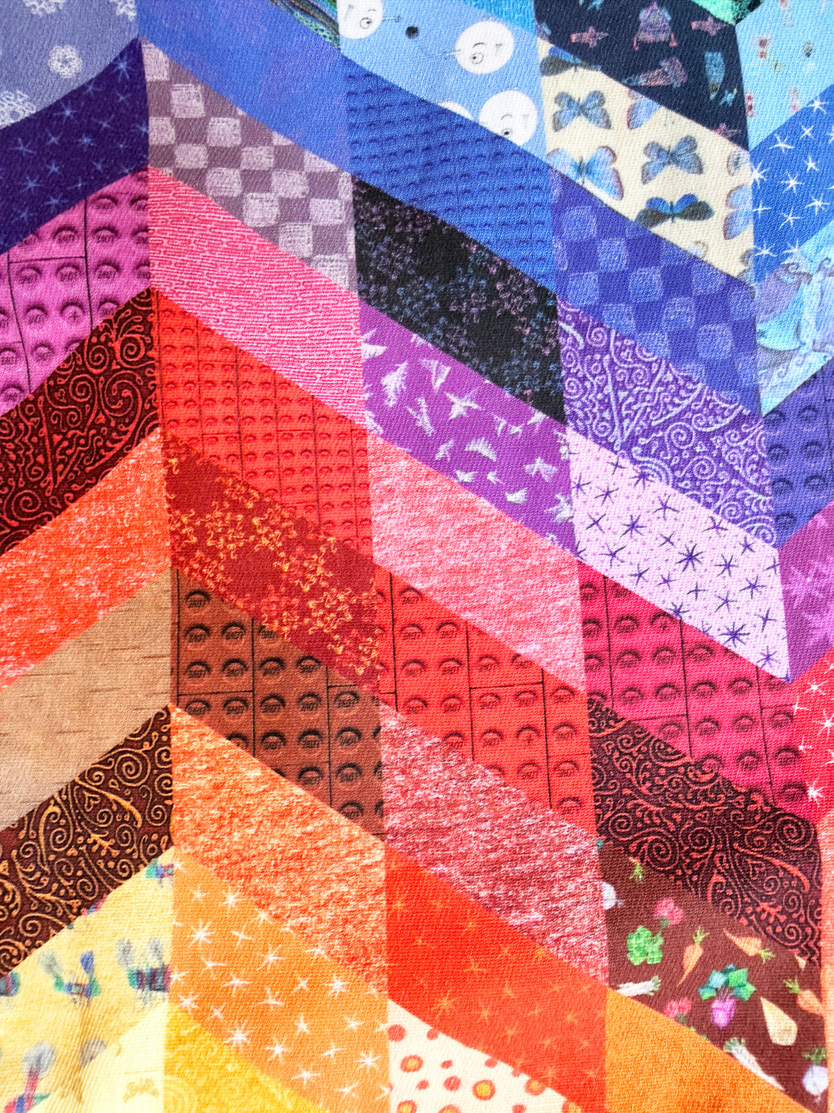 Rainbow Whimsy cotton overalls fabric print detail