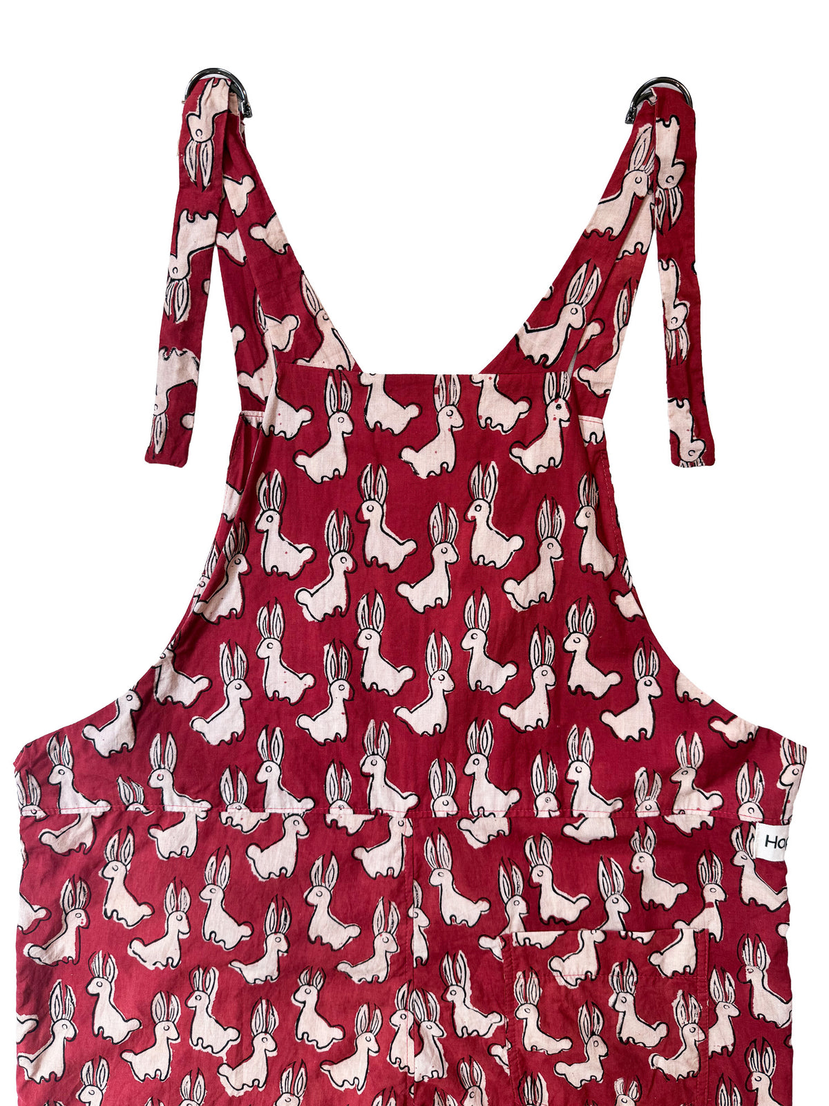 Red Rabbit Run cotton overalls fabric print detail