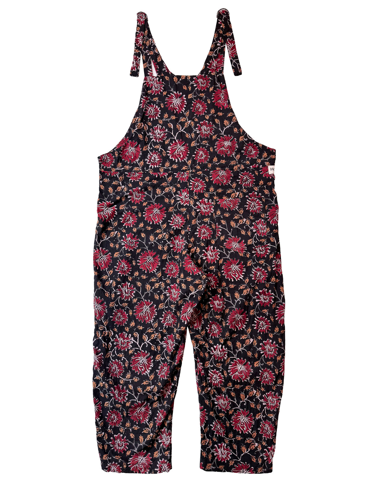 Red Forage cotton overalls pocket and strap detail