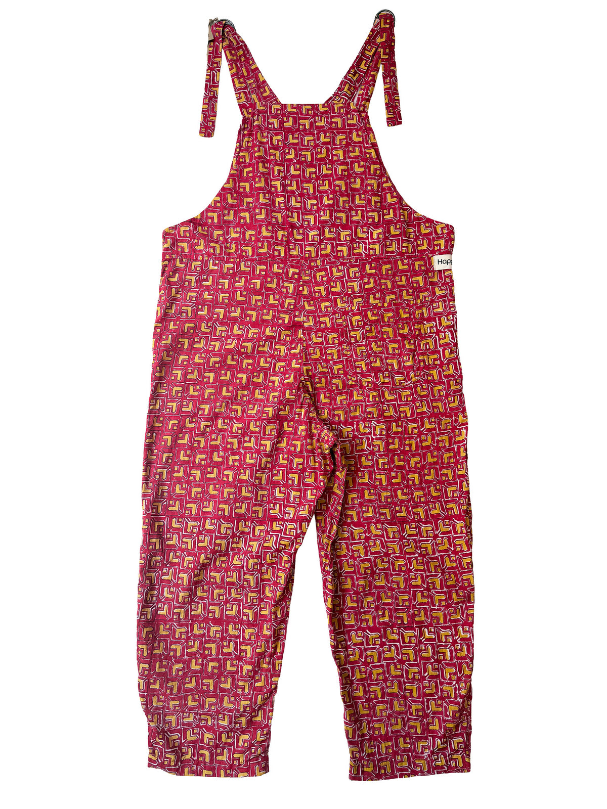 Red Temple Tile cotton overalls back view