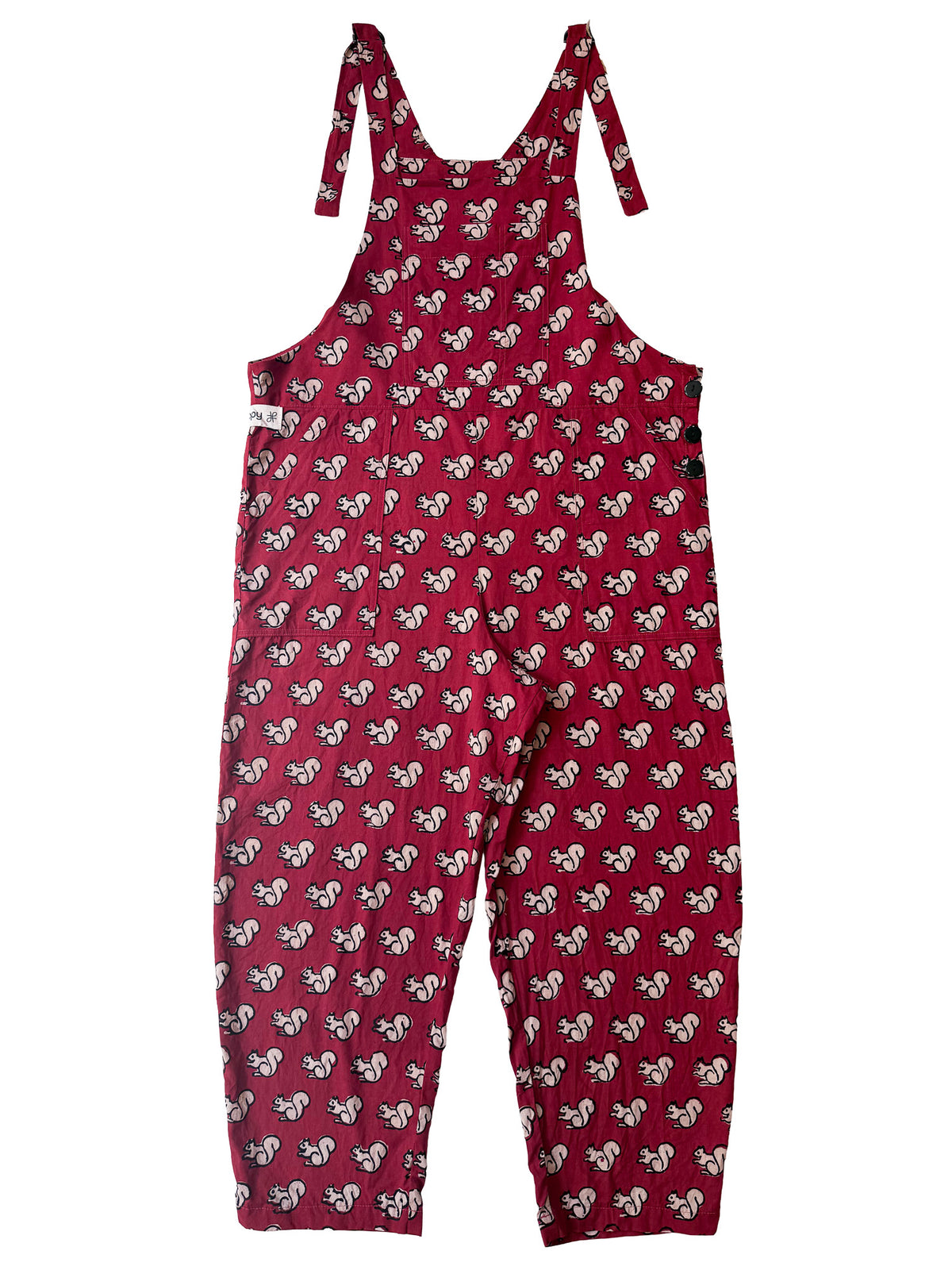 Red Squirrel cotton overalls back view