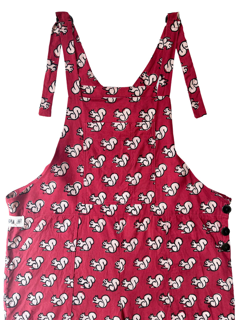 Red Squirrel cotton overalls front view