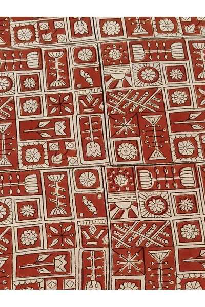 The Relaxed Overall, Cream Whimsy on Red, fabric closeup