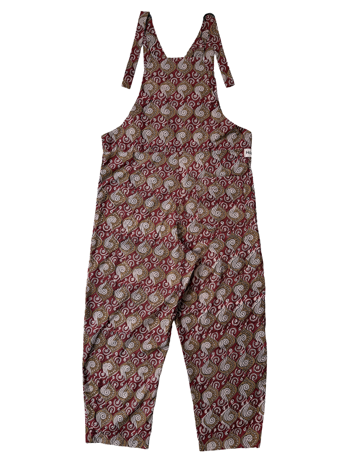 Relaxed Overalls, Gold Waves and Wind on 
Red, back view