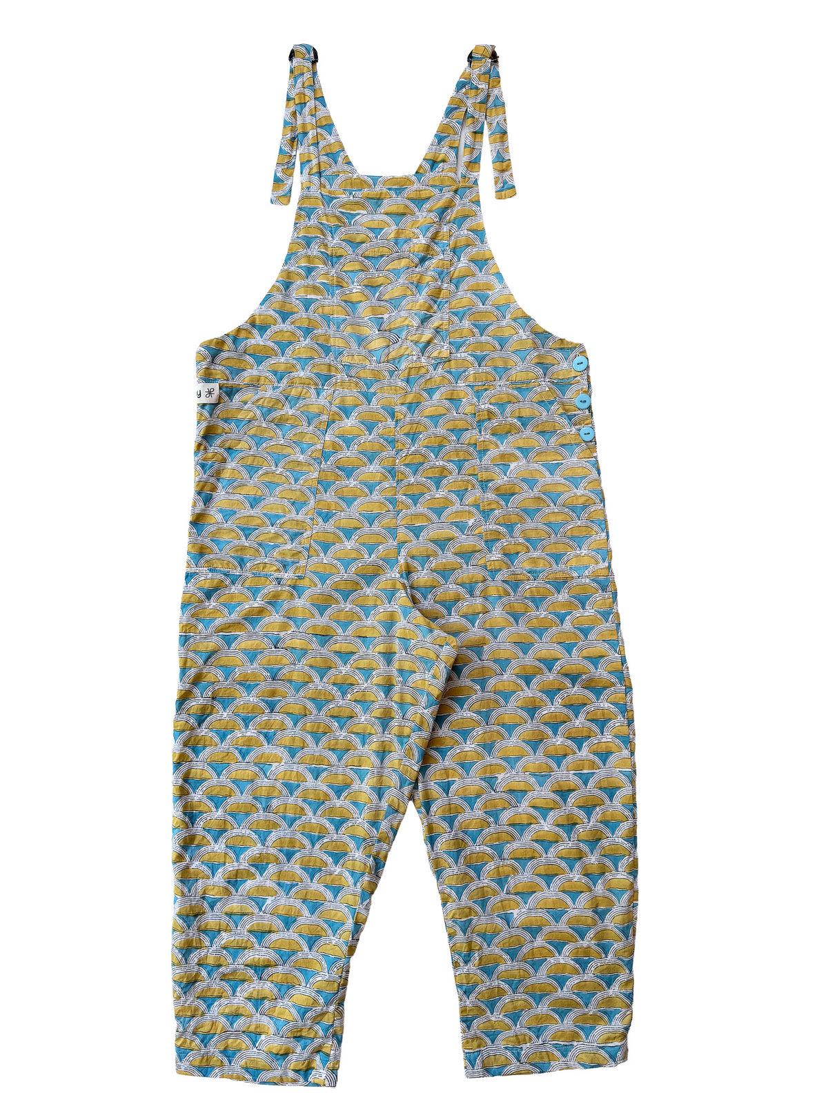 Blue Sunrise cotton overalls pocket and strap detail