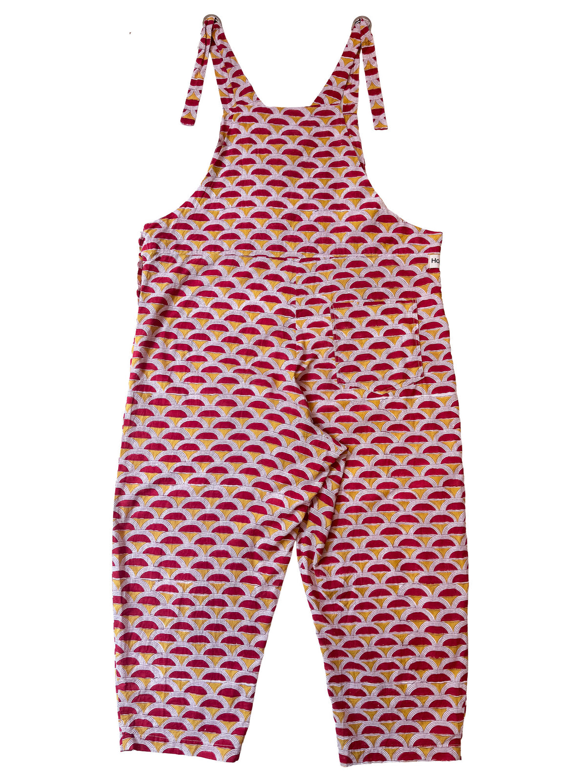 Red Sunrise cotton overalls pocket and strap detail