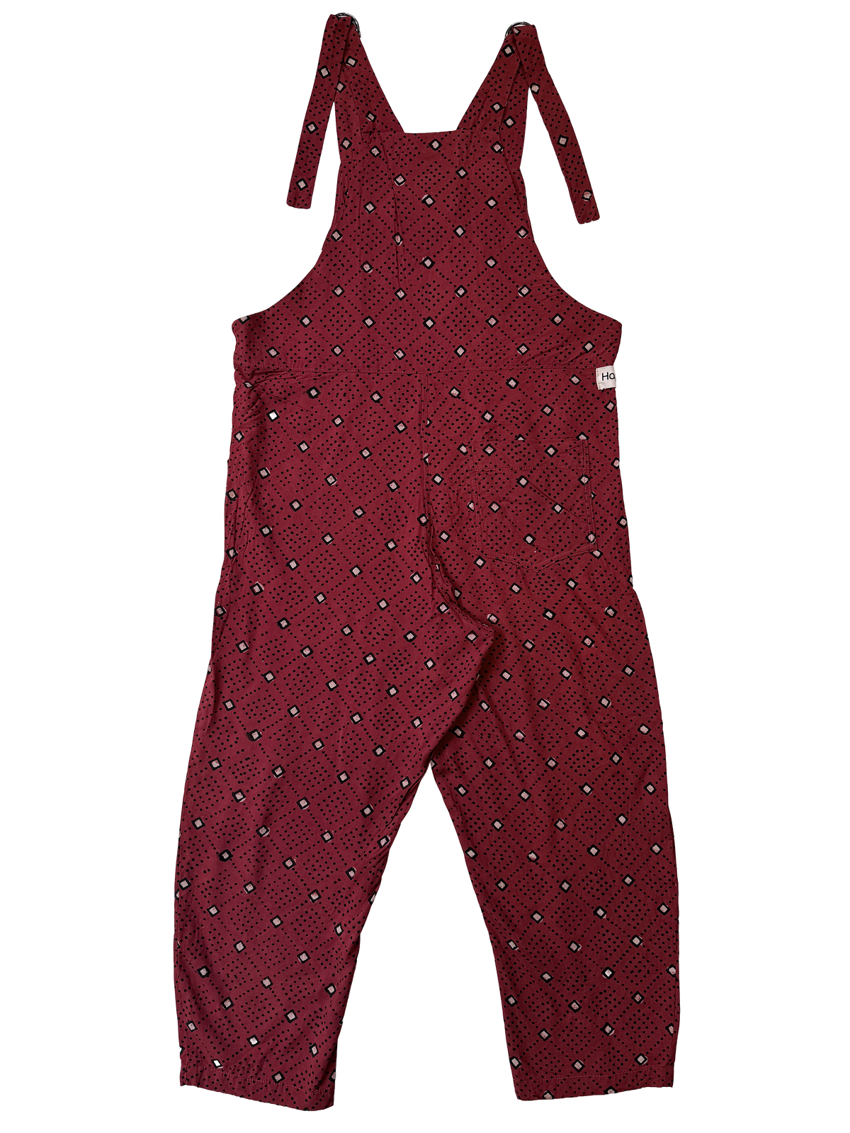The Relaxed Overall, Tiny Diamonds on Red, back view