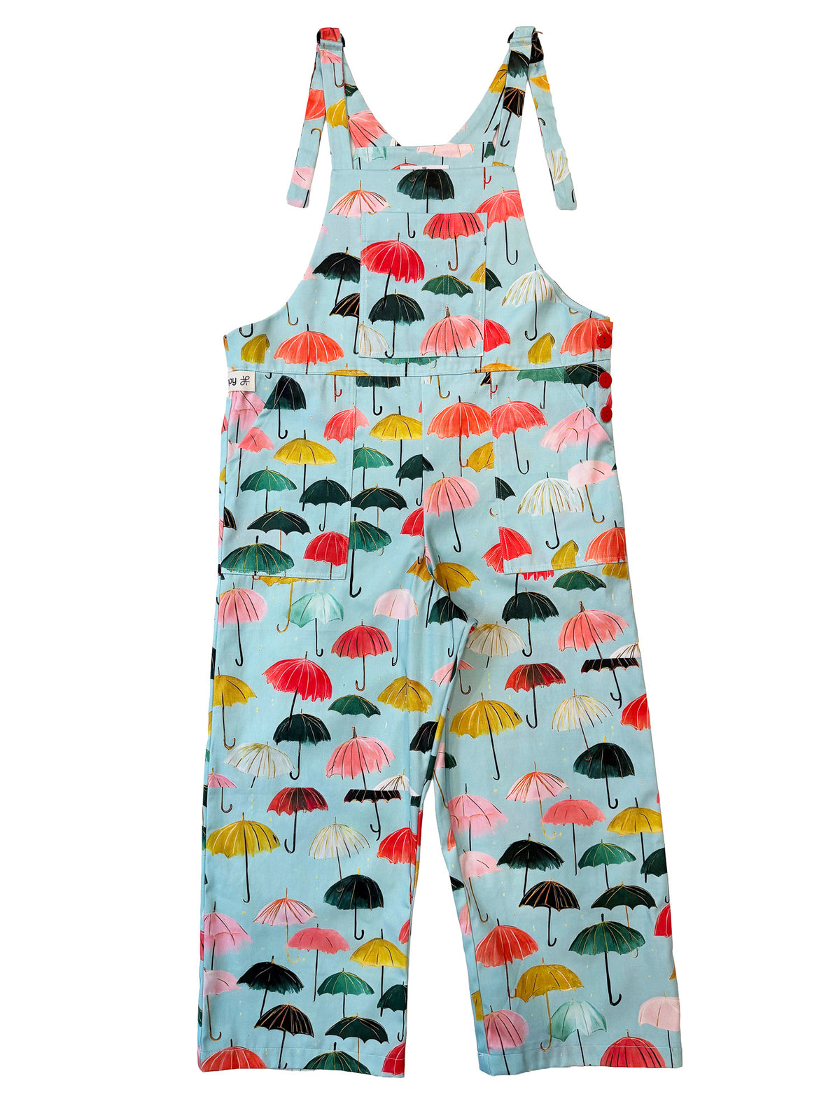 Watercolor Umbrellas wide-leg cotton overalls pocket and strap detail