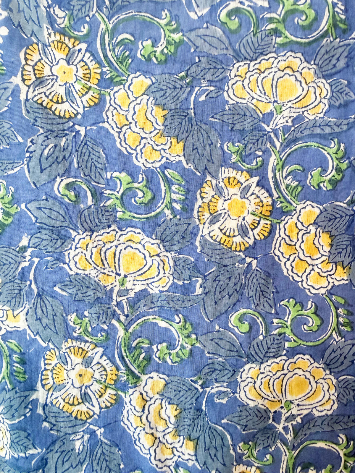Marigold on Blue cotton overalls side view