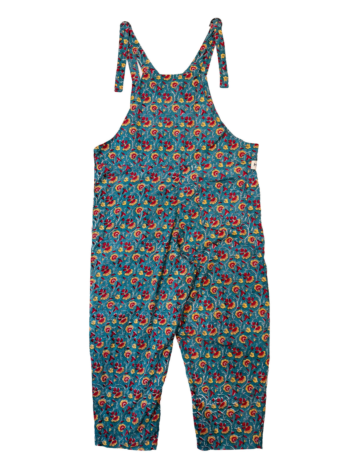 Teal Yin Yang Floral cotton overalls back view