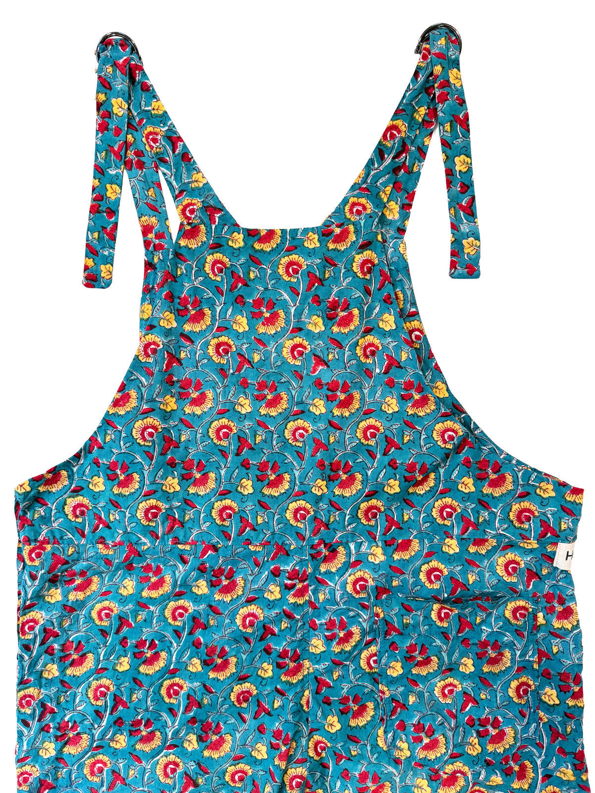 Teal Yin Yang Floral cotton overalls front view