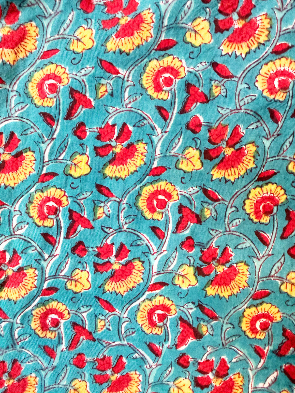 Teal Yin Yang Floral cotton overalls fabric print detail